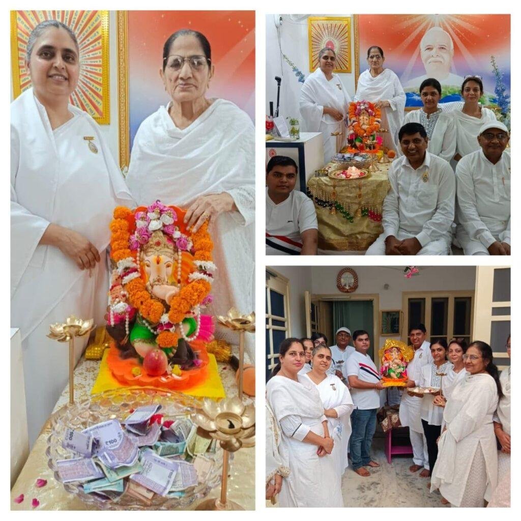 श्री गणेश चतुर्थी के पावन अवसर पर ईश्वरीय विश्वविद्यालय ब्रह्माकुमारी आश्रम में संजीव बेरी राजेश बेरी परिवार की ओर से श्री गणेश जी की स्थापना की गई