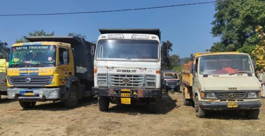 अवैध खनिज परिवहन पर खनिज विभाग की कार्रवाई, चार वाहन जप्त